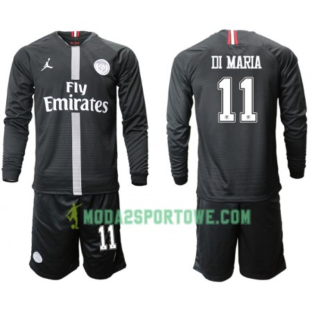 Koszulka Paris Saint-Germain DI MARIA 11 Jodan Czarny Dziecięcy Trzeci Stroje Piłkarskie 2018/19 Długi Rękaw